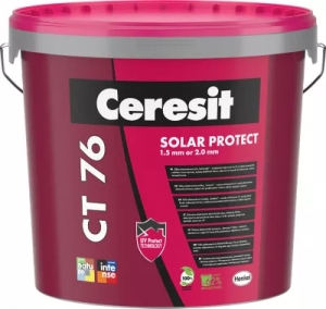 Ceresit CT76 Solar Protect эластомерная силиконовая штукатурка с текстурой «галька», размер зерна 2,0 мм, 25 кг, колеруется